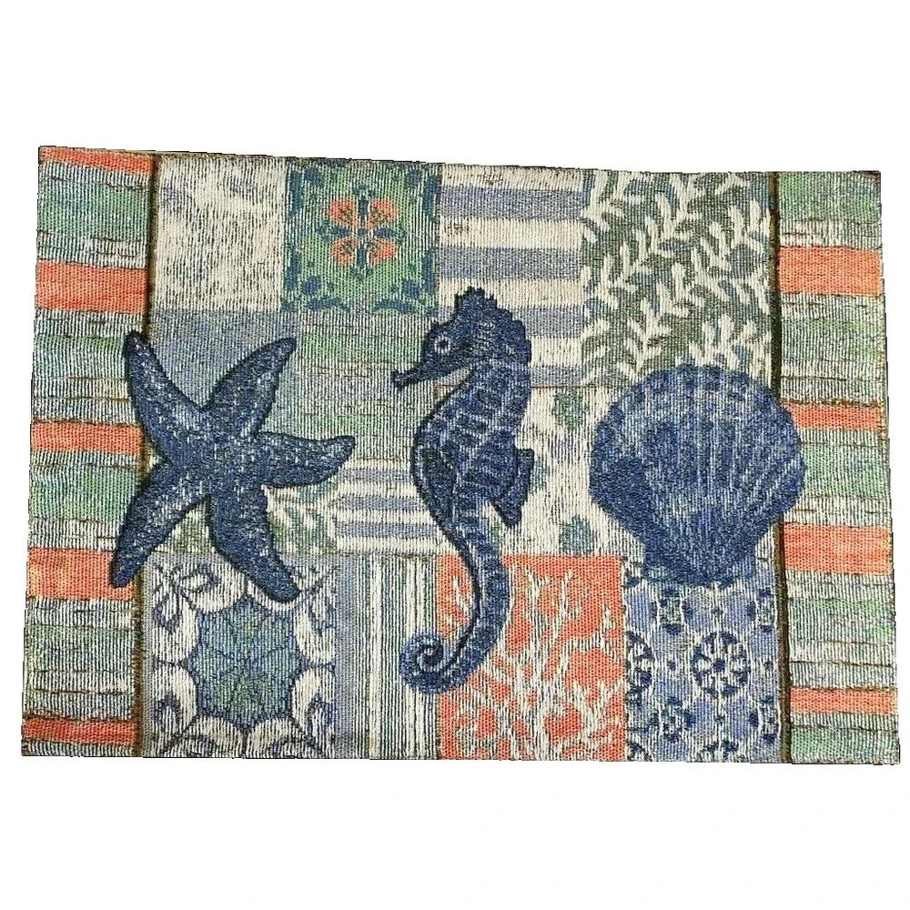 Windham Starfish Sea Horse Shell Placemats Tapestry Beach Summer Home Set of 4